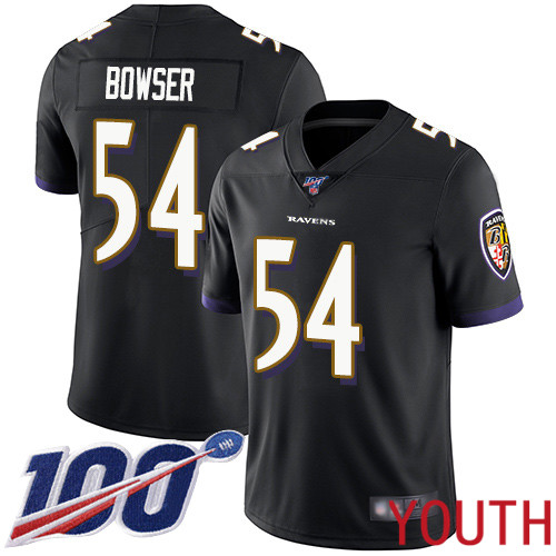 Baltimore Ravens Limited Black Youth Tyus Bowser Alternate Jersey NFL Football 54 100th Season Vapor Untouchable